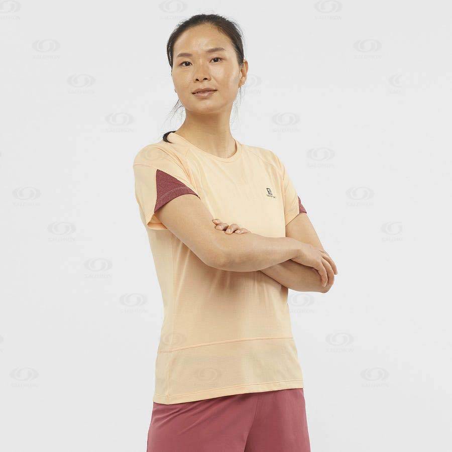 Beige Women's Salomon CROSS RUN T Shirts | USA-M2357