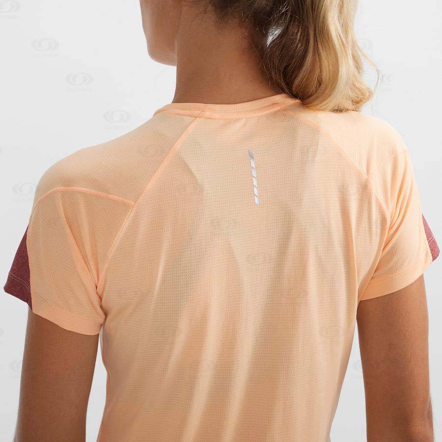 Beige Women's Salomon CROSS RUN T Shirts | USA-M2357