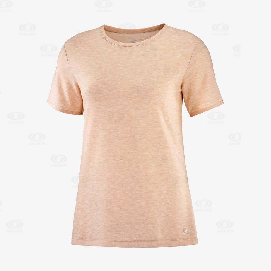 Beige Women\'s Salomon ESSENTIAL TENCEL T Shirts | USA-A1234