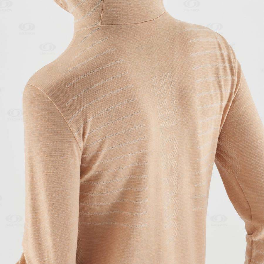 Beige Women's Salomon ESSENTIAL WOOL T Shirts | USA-S1912