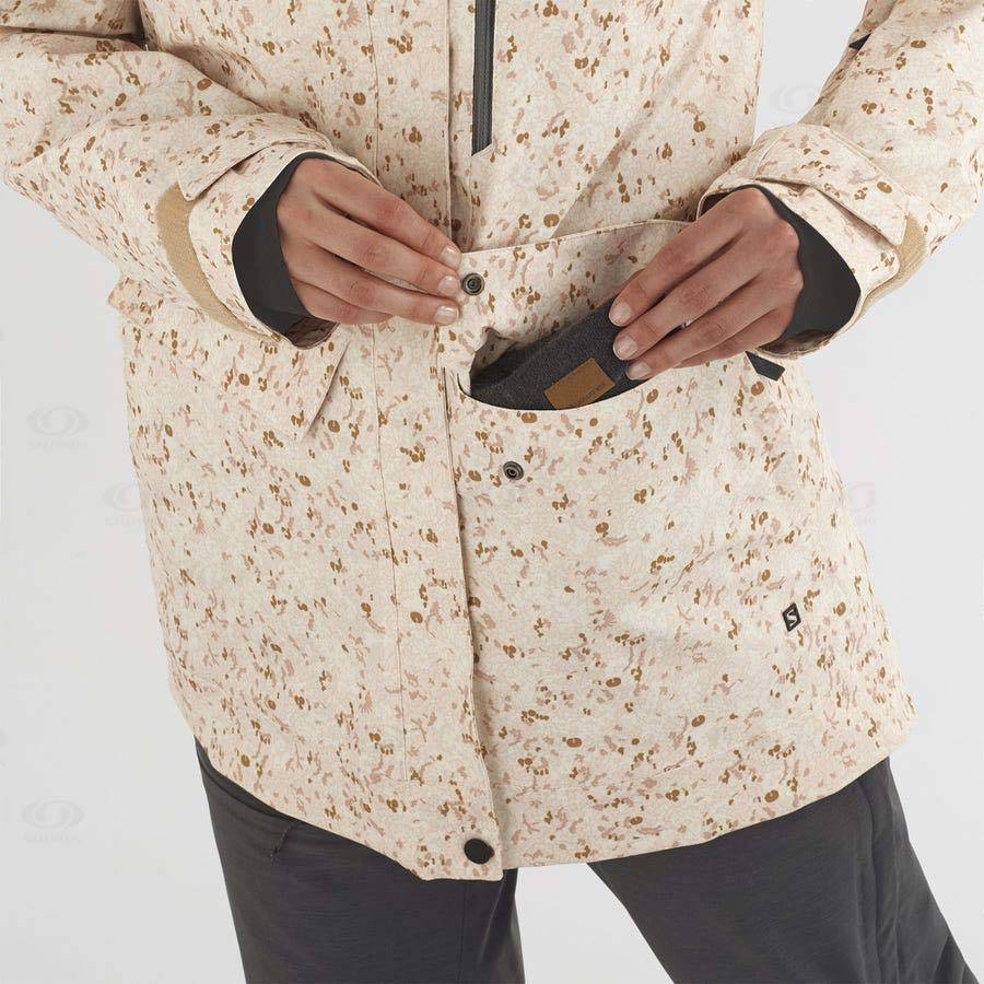 Beige Women's Salomon STANCE CARGO Ski Jackets | USA-A2193