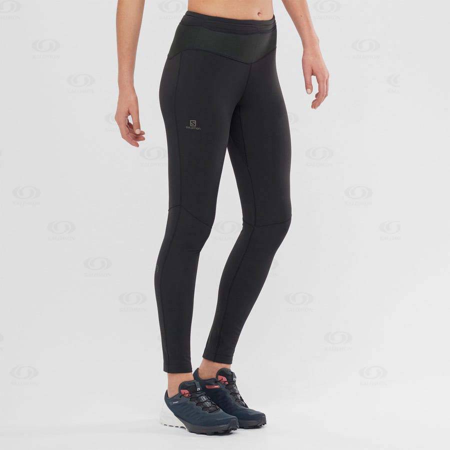 Black / Black Women's Salomon XA WARM Running Tights | USA-A2137