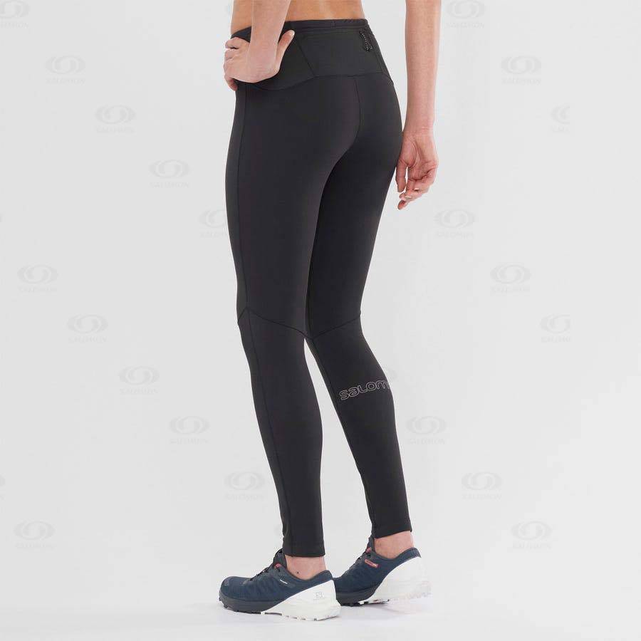 Black / Black Women's Salomon XA WARM Running Tights | USA-A2137