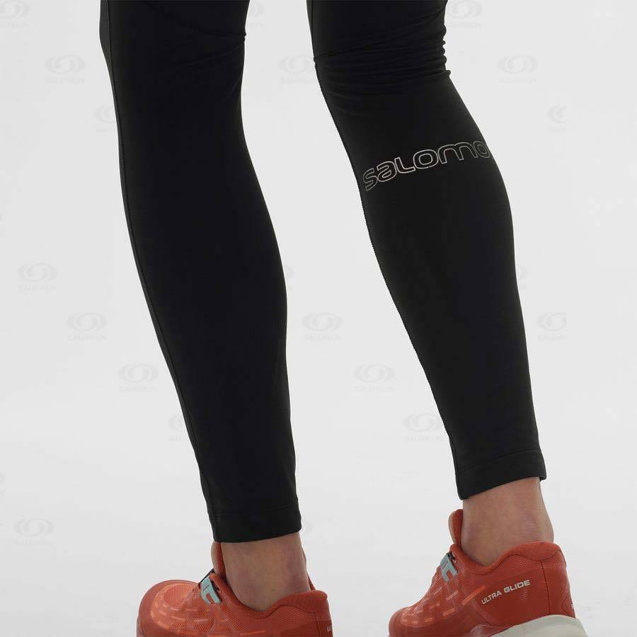 Black / Black Women's Salomon XA WARM Running Tights | USA-A2137