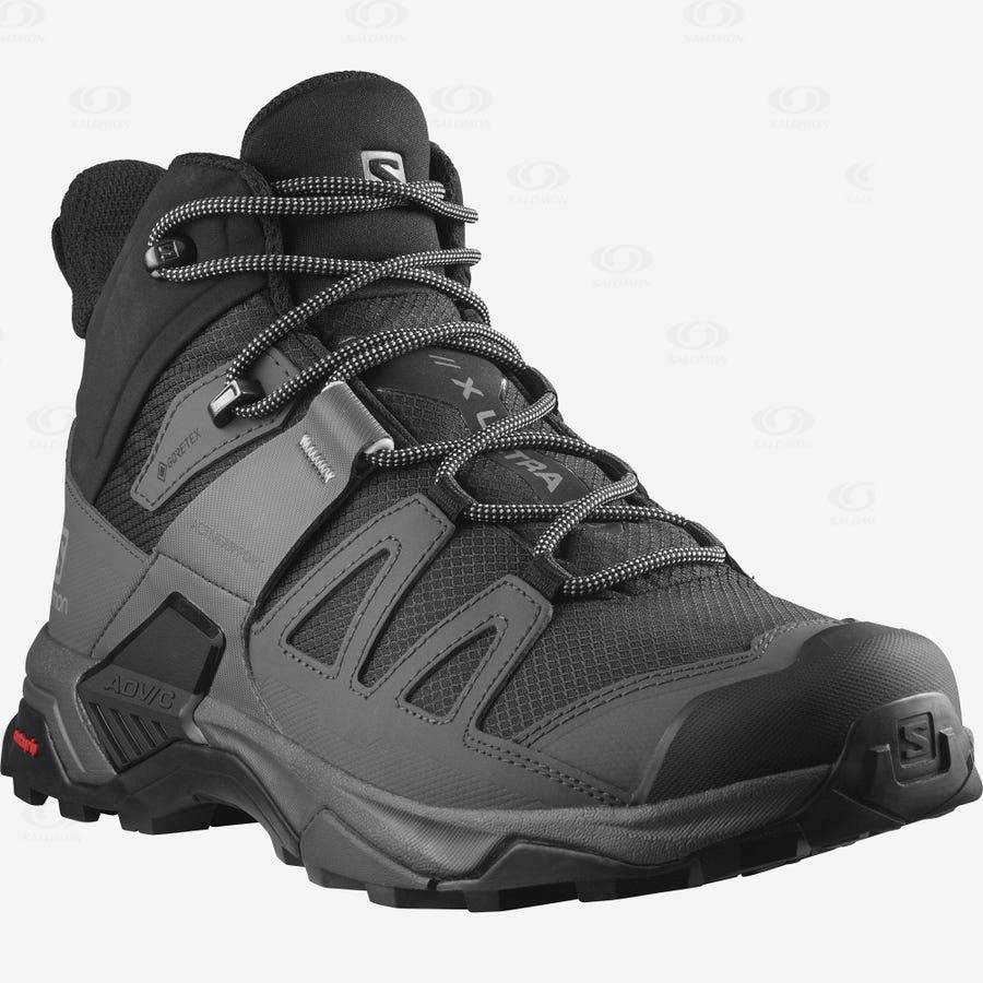 Black / Blue Men's Salomon X ULTRA 4 MID WIDE GORE-TEX Hiking Shoes | USA-W1110