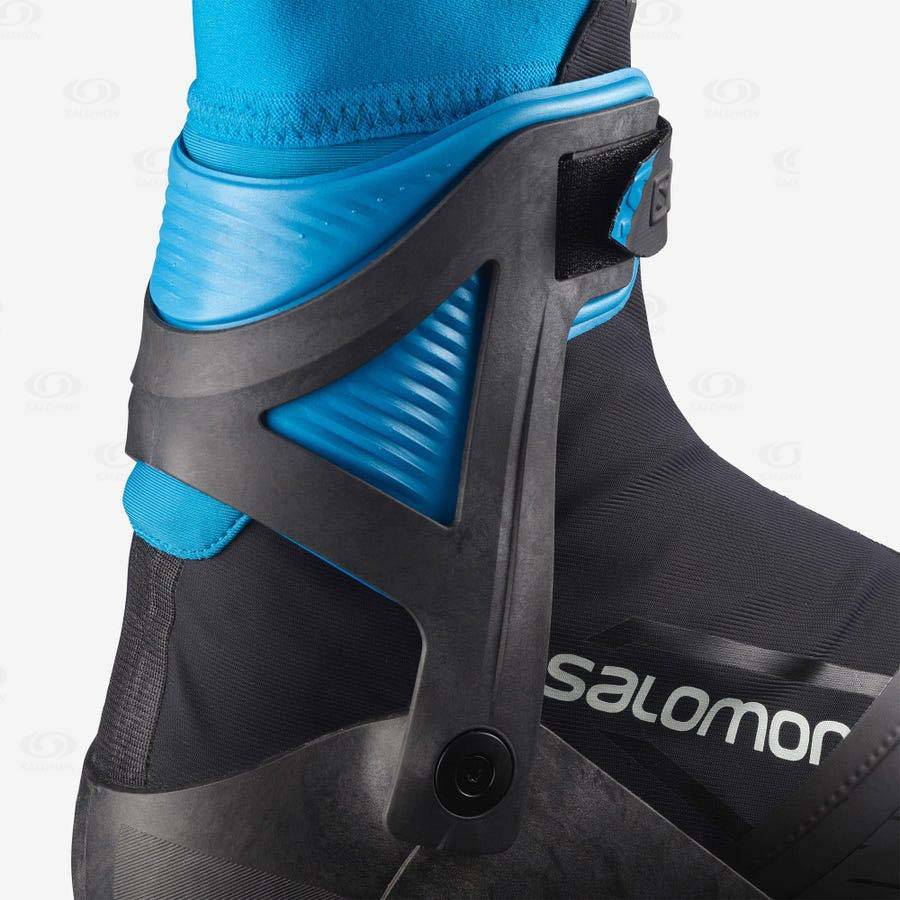 Black / Blue Women's Salomon S/MAX CARBON SKATE MV PROLINK Ski Boots | USA-M1881