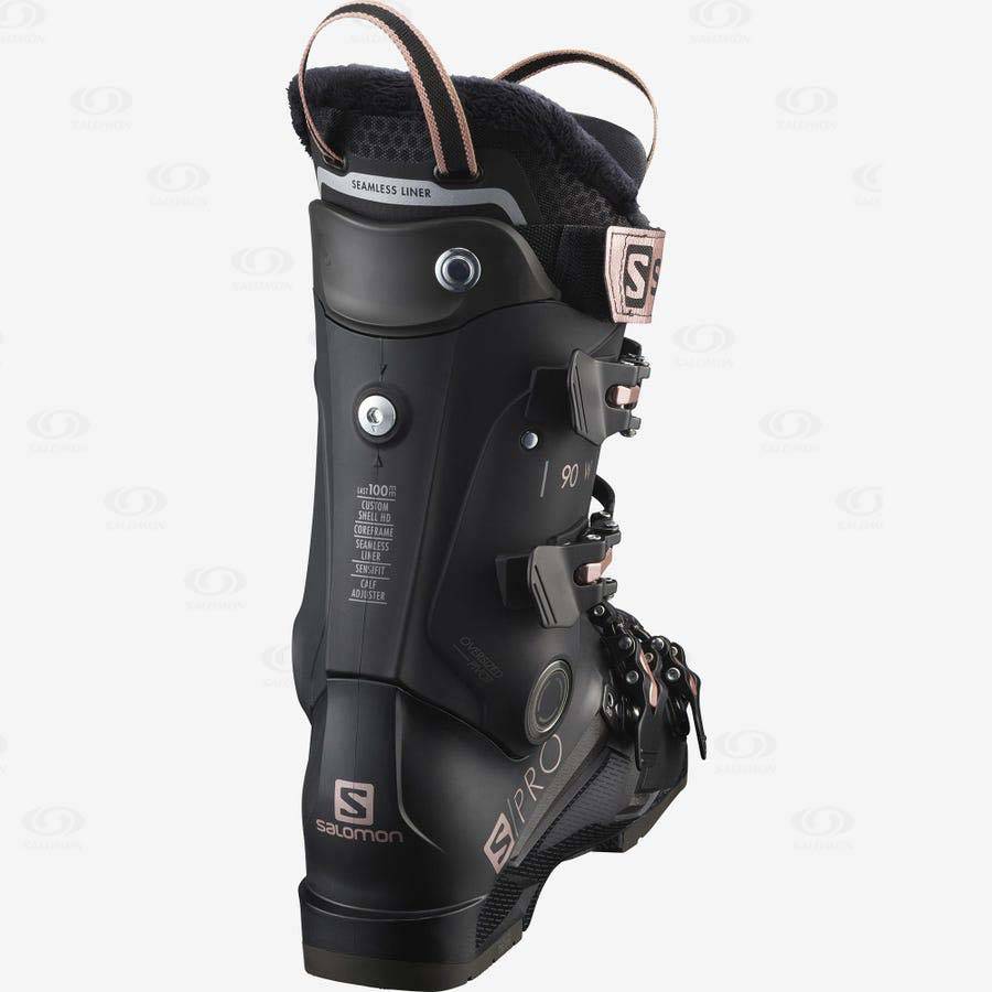 Black / Gold Women's Salomon S/PRO 90 Ski Boots | USA-A1185