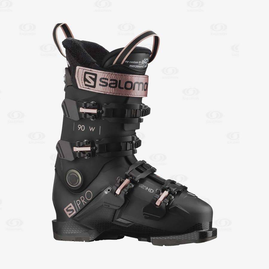 Black / Gold Women\'s Salomon S/PRO 90 Ski Boots | USA-A1185