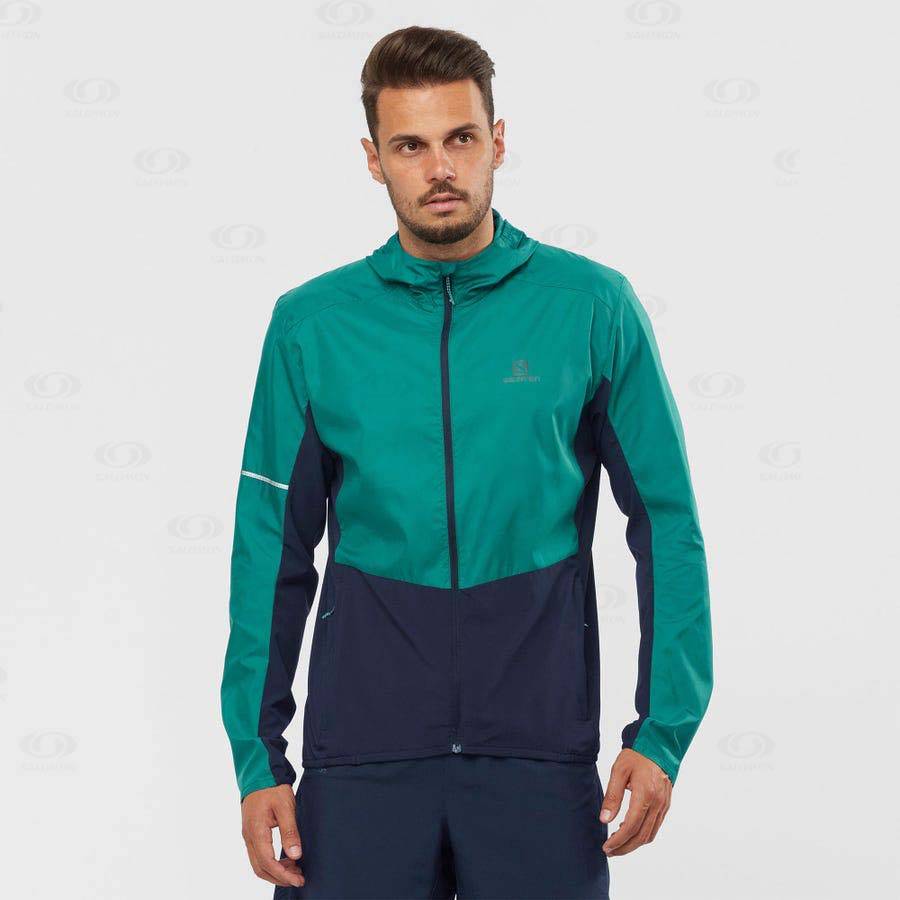 Black / Green Men's Salomon AGILE WIND Windbreaker | USA-W2980