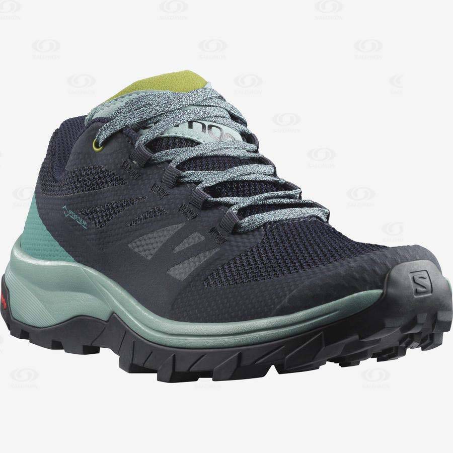 Black / Green Women's Salomon OUTLINE GORE-TEX Hiking Shoes | USA-M2434