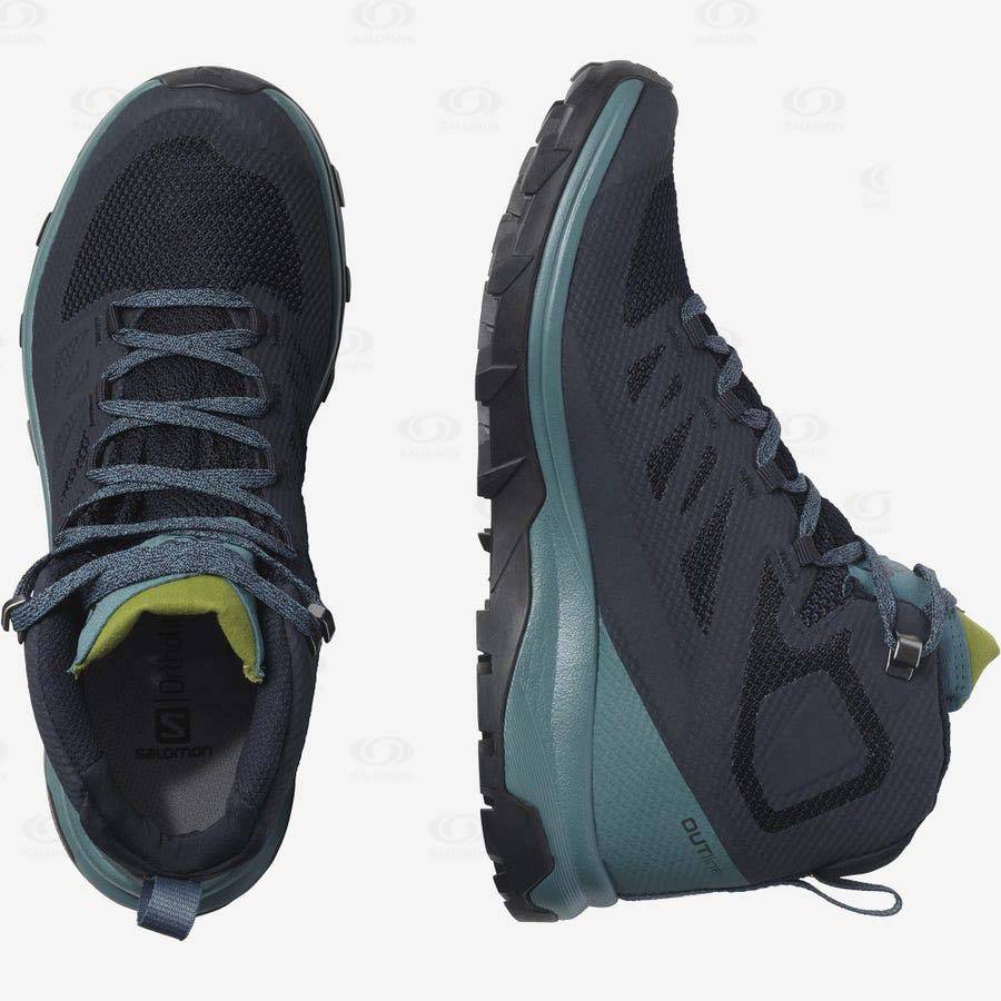 Black / Green Women's Salomon OUTLINE MID GORE-TEX Waterproof Shoes | USA-O2195