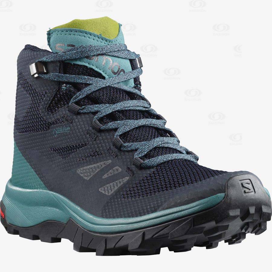 Black / Green Women's Salomon OUTLINE MID GORE-TEX Waterproof Shoes | USA-O2195