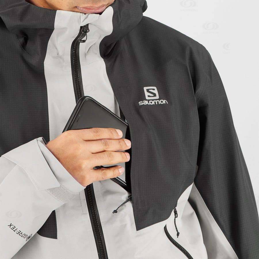 Black / Grey Men's Salomon OUTLINE GORE-TEX HYBRID Waterproof Jackets | USA-A1955