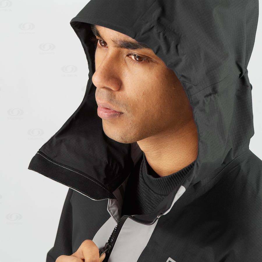 Black / Grey Men's Salomon OUTLINE GORE-TEX HYBRID Waterproof Jackets | USA-A1955