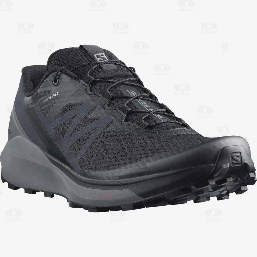 Black / Grey Men's Salomon SENSE RIDE 4 Trail Running Shoes | USA-M2007