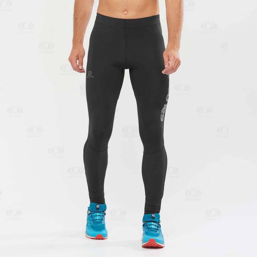 Black Men's Salomon AGILE LONG Running Tights | USA-A2095