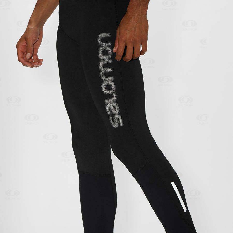 Black Men's Salomon AGILE LONG Running Tights | USA-A2095