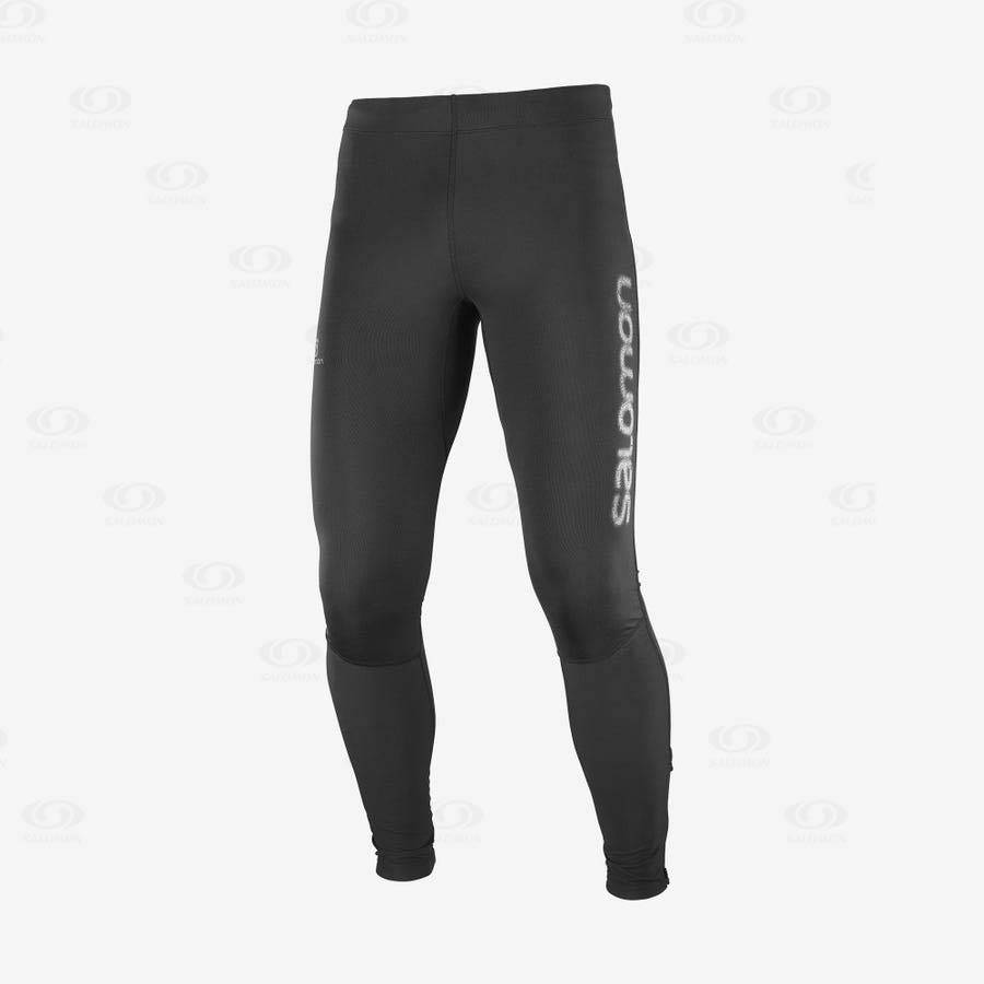 Black Men\'s Salomon AGILE LONG Running Tights | USA-A2095