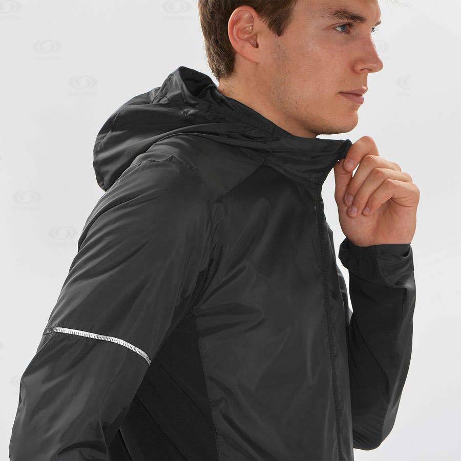 Black Men's Salomon AGILE WIND Windbreaker | USA-A2186