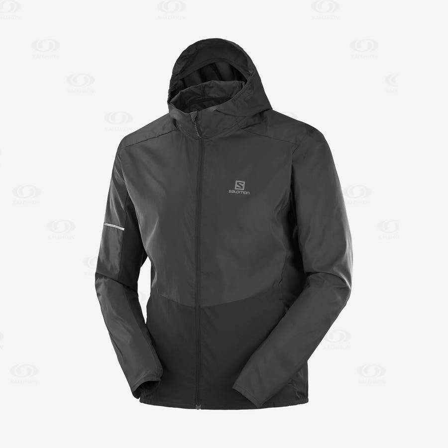 Black Men\'s Salomon AGILE WIND Windbreaker | USA-A2186