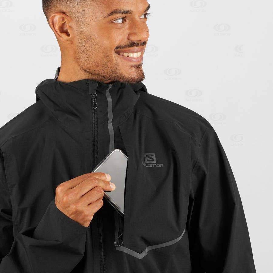 Black Men's Salomon BONATTI TRAIL Waterproof Jackets | USA-O2253