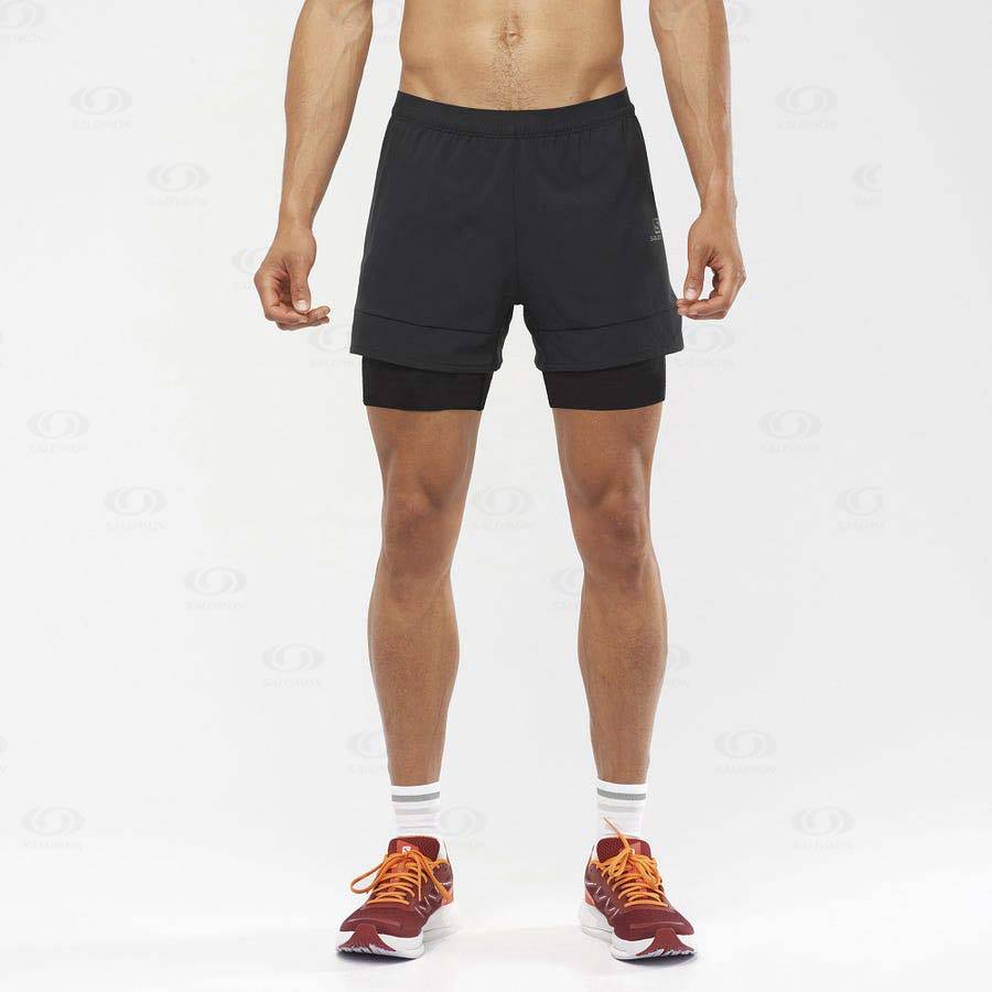 Black Men's Salomon CROSS 2IN1 Shorts | USA-O1105