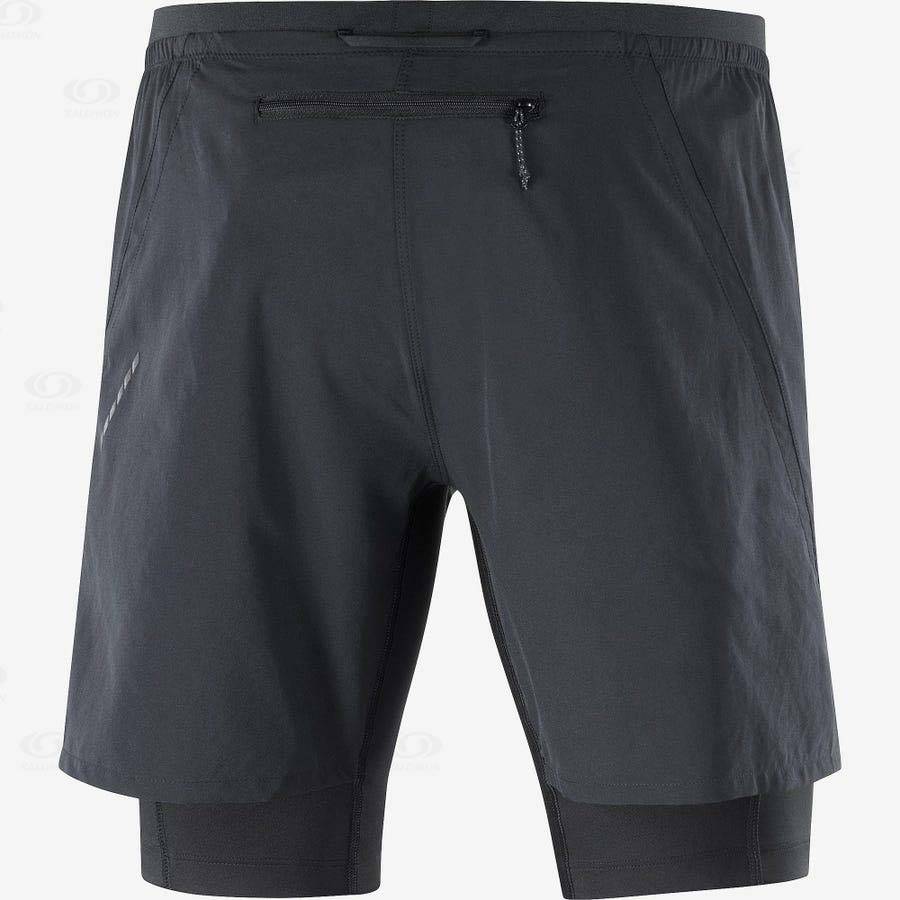 Black Men's Salomon CROSS TWINSKIN Shorts | USA-N1225