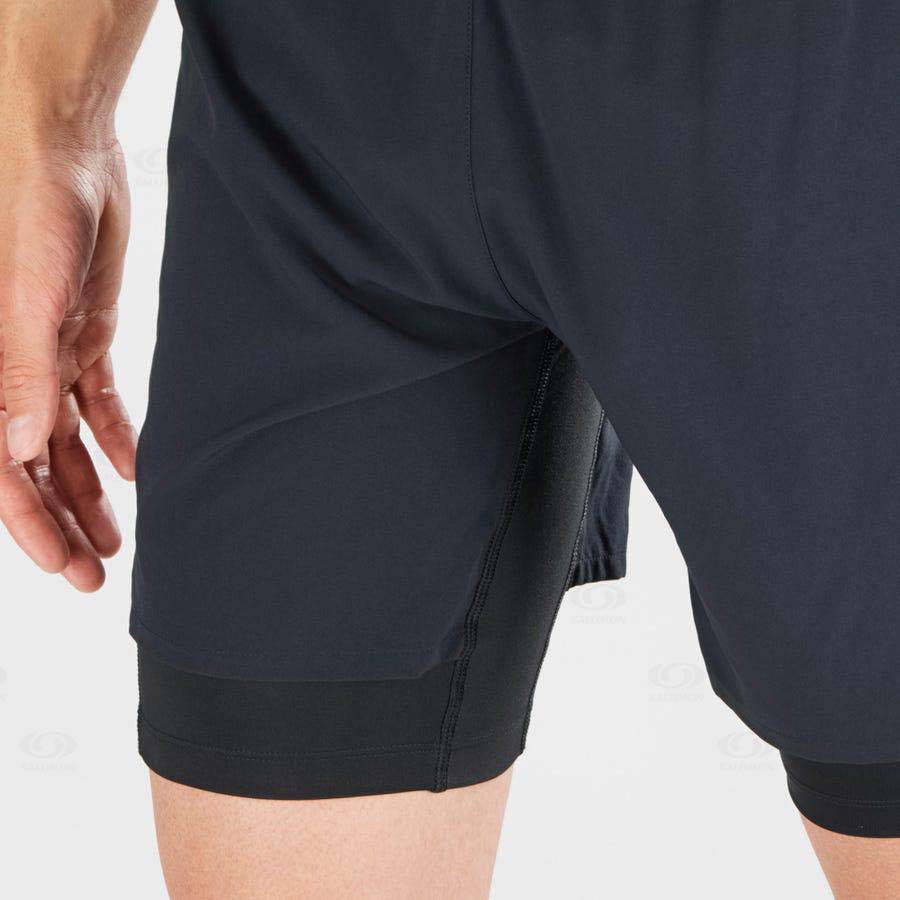 Black Men's Salomon CROSS TWINSKIN Shorts | USA-N1225