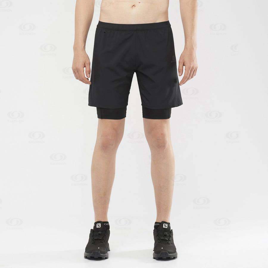 Black Men's Salomon CROSS TWINSKIN Shorts | USA-N1225