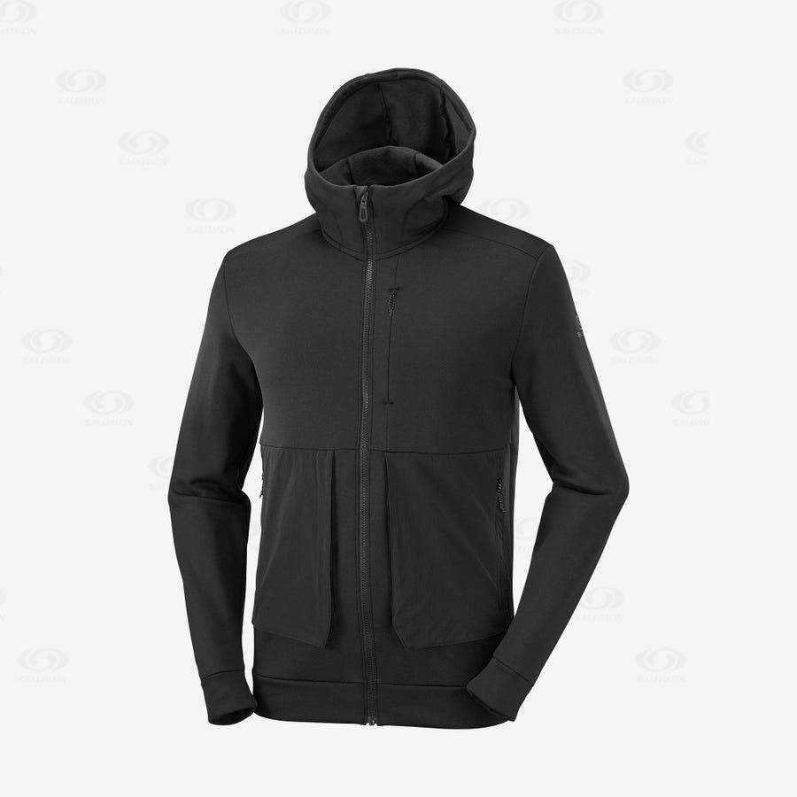 Black Men\'s Salomon ESSENTIAL WARM FLEECE Hoodie | USA-L2306