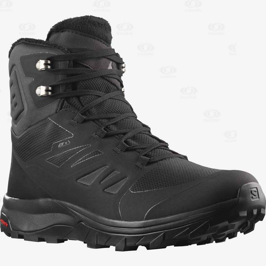 Black Men's Salomon OUTBLAST THINSULATE™ CLIMASALOMON™ WATERPROOF Winter Boots | USA-M1216