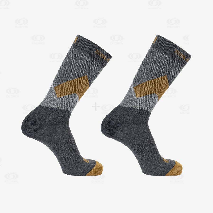 Black Men's Salomon OUTLINE CREW 2-PACK Socks | USA-M1489