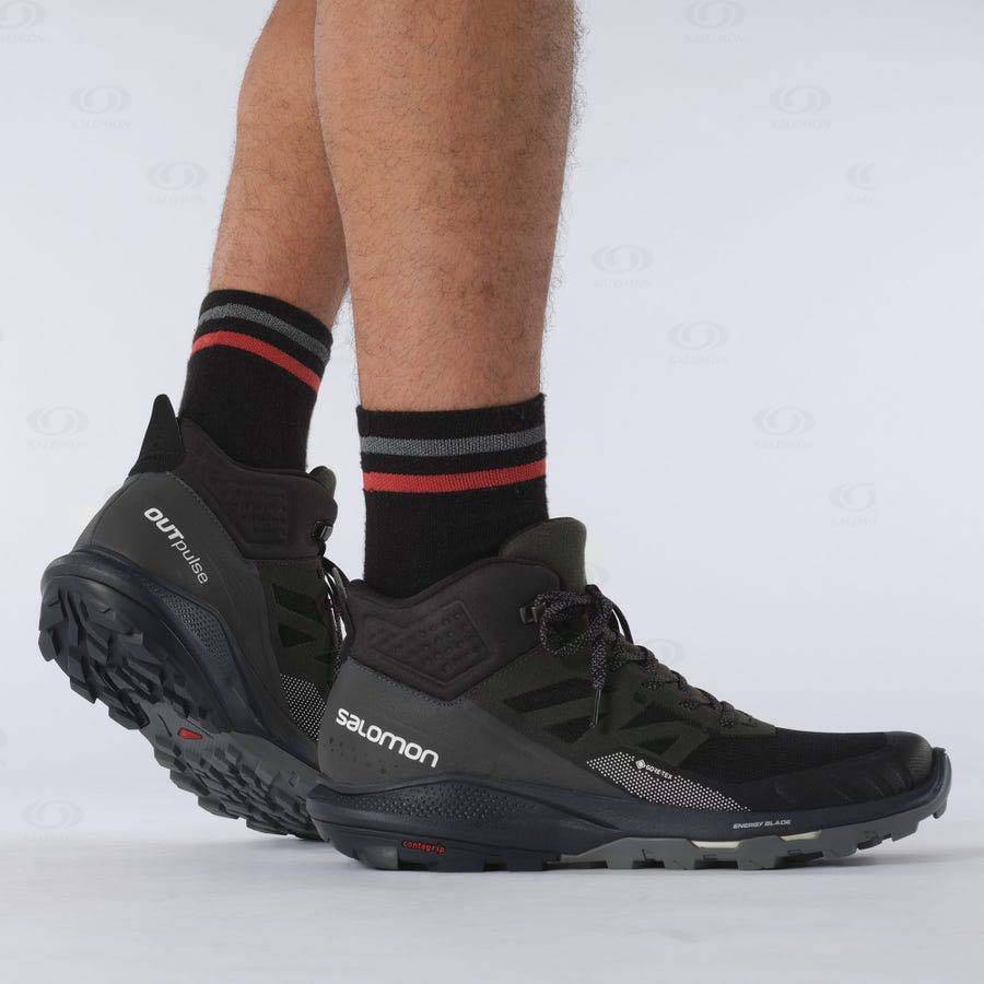 Black Men's Salomon OUTPULSE MID GORE-TEX Hiking Boots | USA-M2112