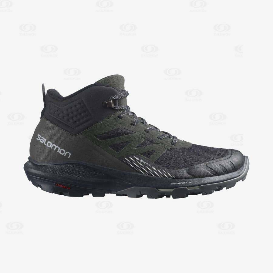 Black Men\'s Salomon OUTPULSE MID GORE-TEX Hiking Boots | USA-M2112