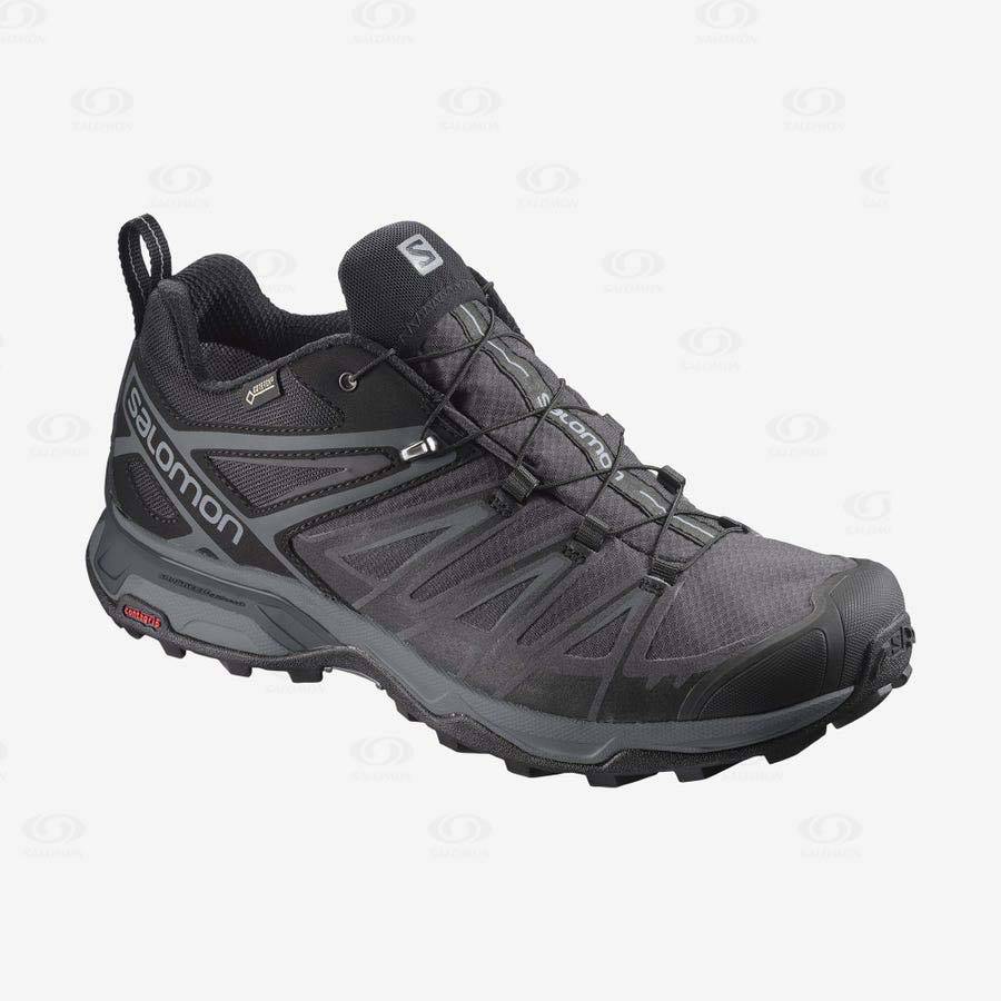 Black Men\'s Salomon X ULTRA 3 WIDE GORE-TEX Hiking Shoes | USA-N2030