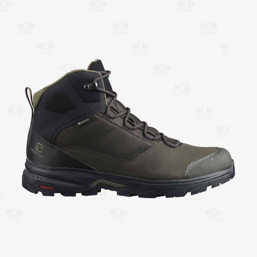 Black / Olive Men\'s Salomon OUTWARD GORE-TEX Hiking Boots | USA-N1813