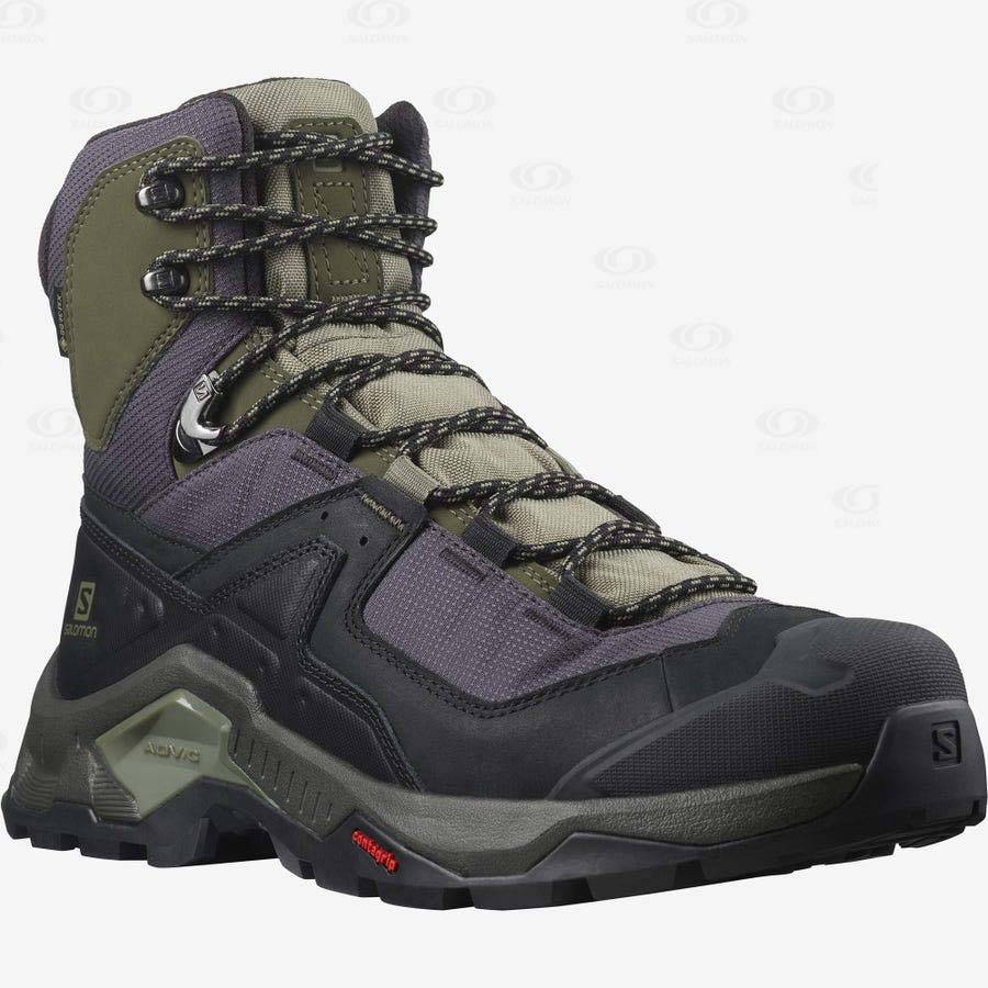 Black / Olive Men's Salomon QUEST ELEMENT GORE-TEX Hiking Boots | USA-M1629