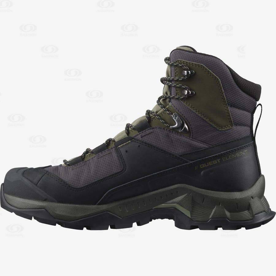 Black / Olive Men's Salomon QUEST ELEMENT GORE-TEX Hiking Boots | USA-M1629