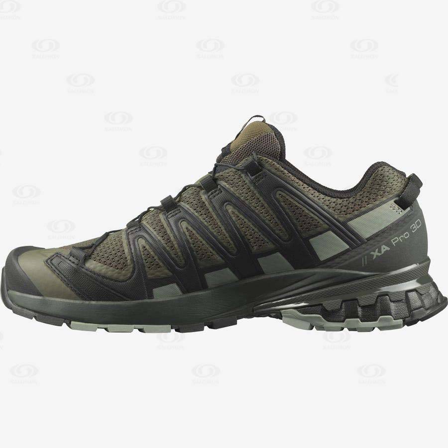 Black / Olive Men's Salomon XA PRO 3D V8 WIDE Hiking Shoes | USA-A1311