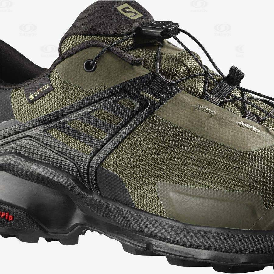 Black / Olive Men's Salomon X RAISE GORE-TEX Hiking Shoes | USA-M2588