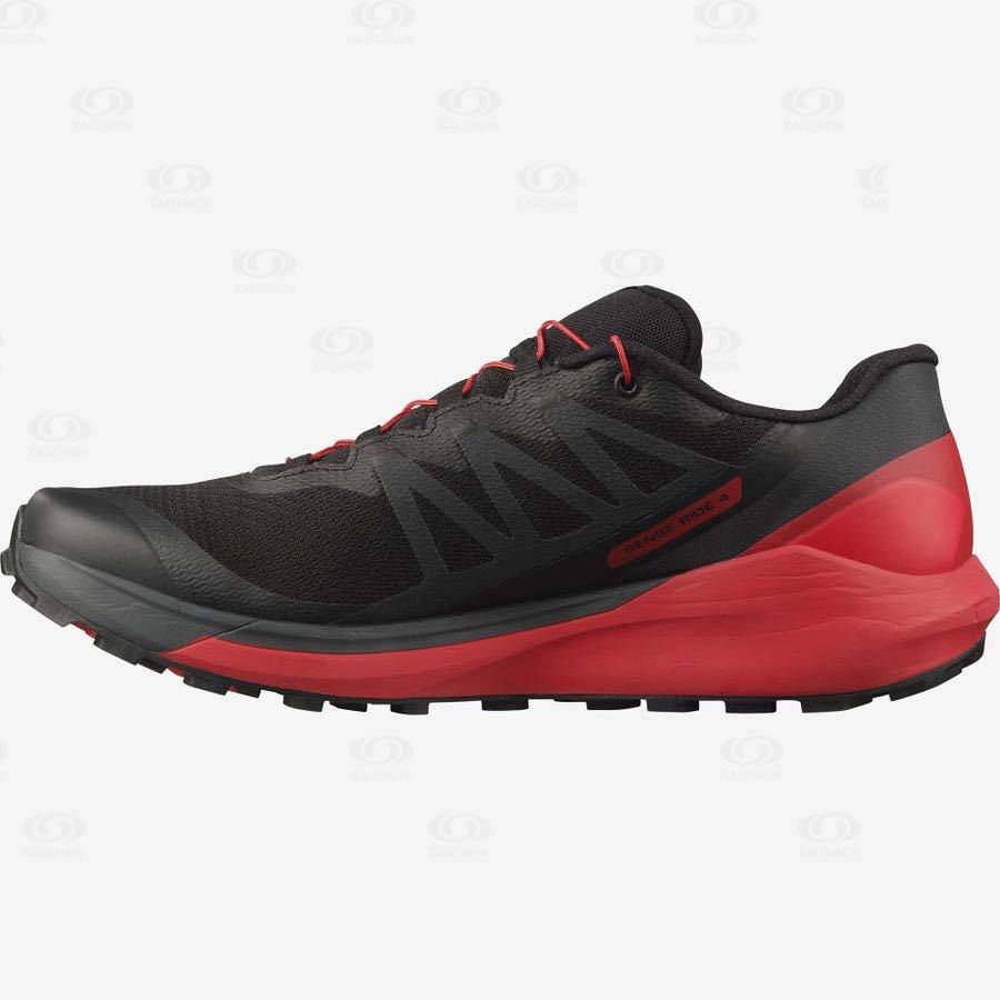 Black / Red Men's Salomon SENSE RIDE 4 Trail Running Shoes | USA-A2263