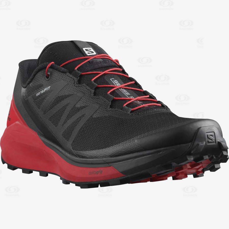 Black / Red Men's Salomon SENSE RIDE 4 Trail Running Shoes | USA-A2263