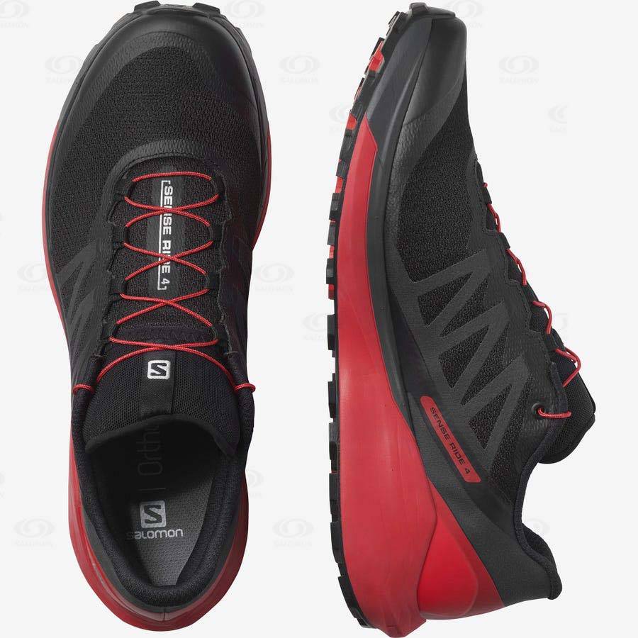 Black / Red Men's Salomon SENSE RIDE 4 Trail Running Shoes | USA-A2263