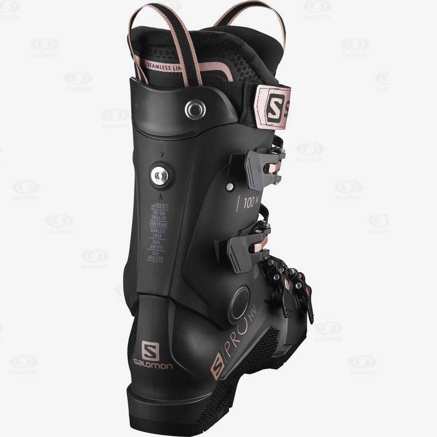 Black / Rose Gold Women's Salomon S/PRO HV 100 Ski Boots | USA-A2179