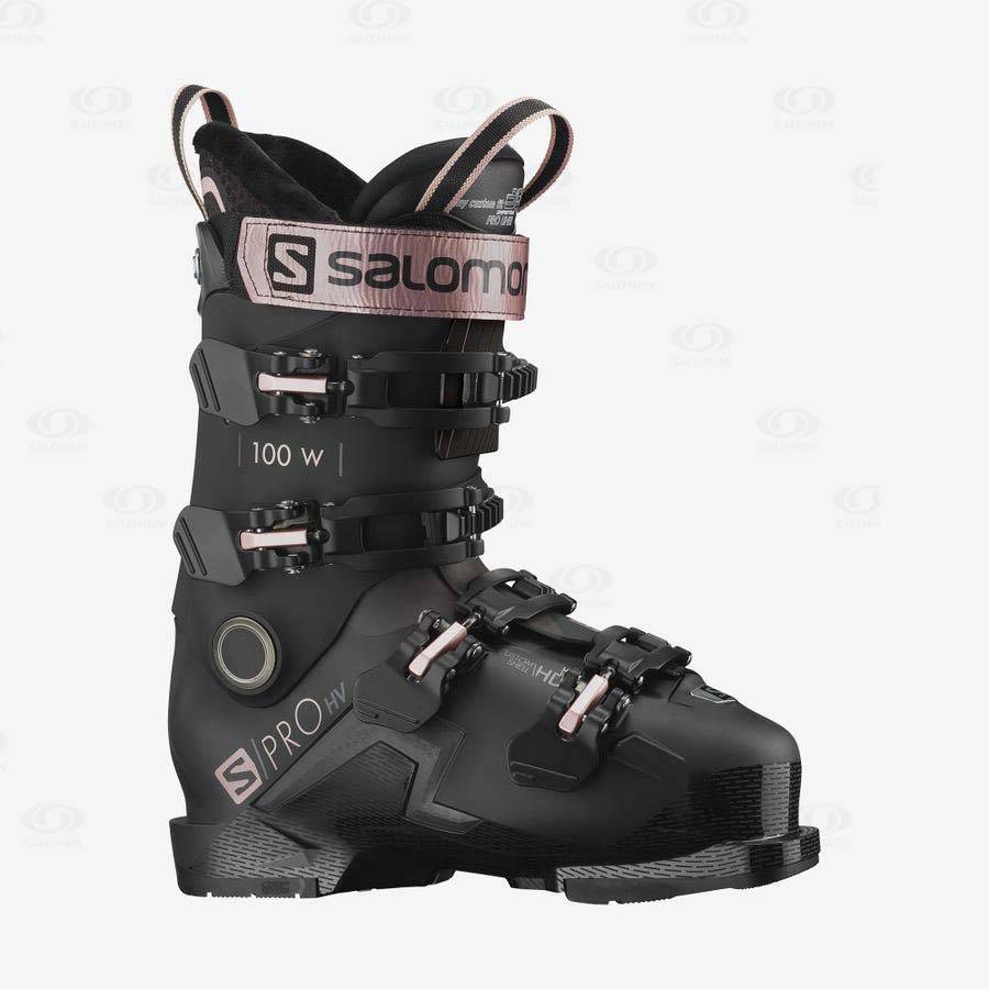 Black / Rose Gold Women\'s Salomon S/PRO HV 100 Ski Boots | USA-A2179