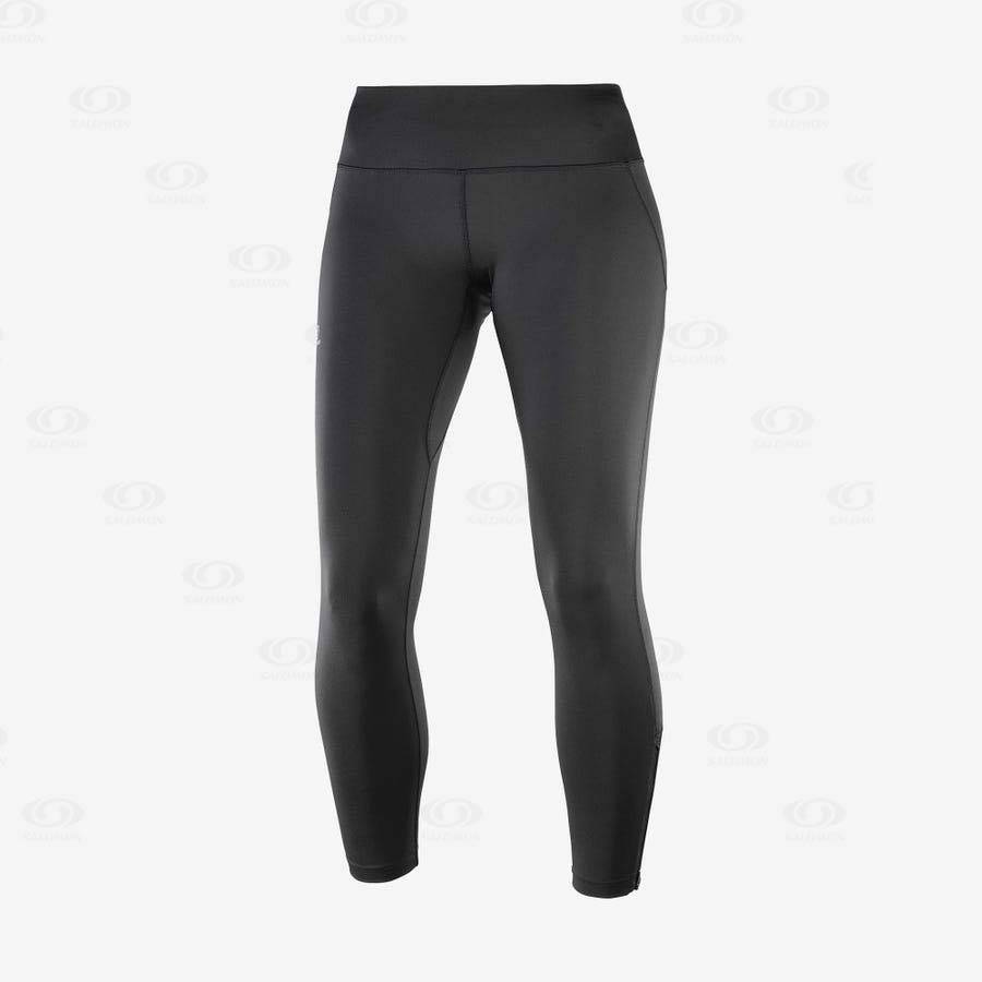 Black Women\'s Salomon AGILE LONG Running Tights | USA-M1776