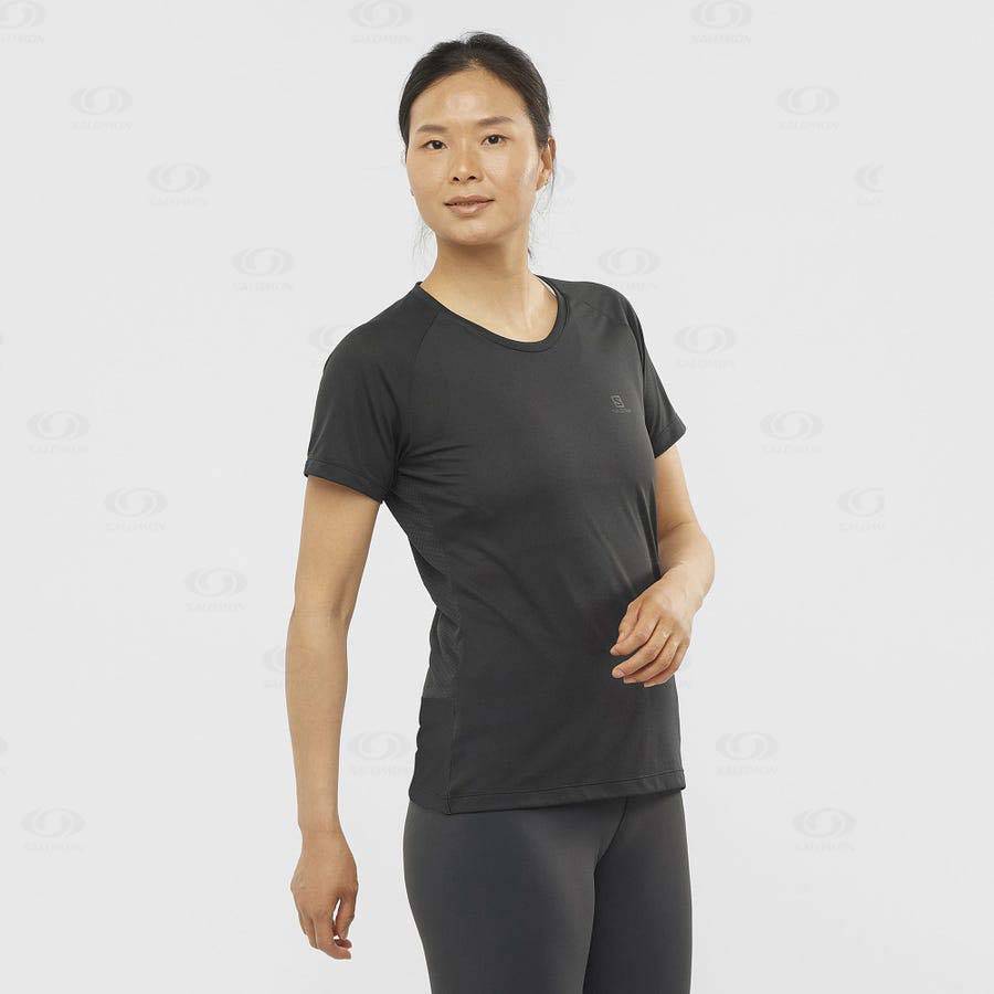 Black Women's Salomon CROSS REBEL T Shirts | USA-L1809