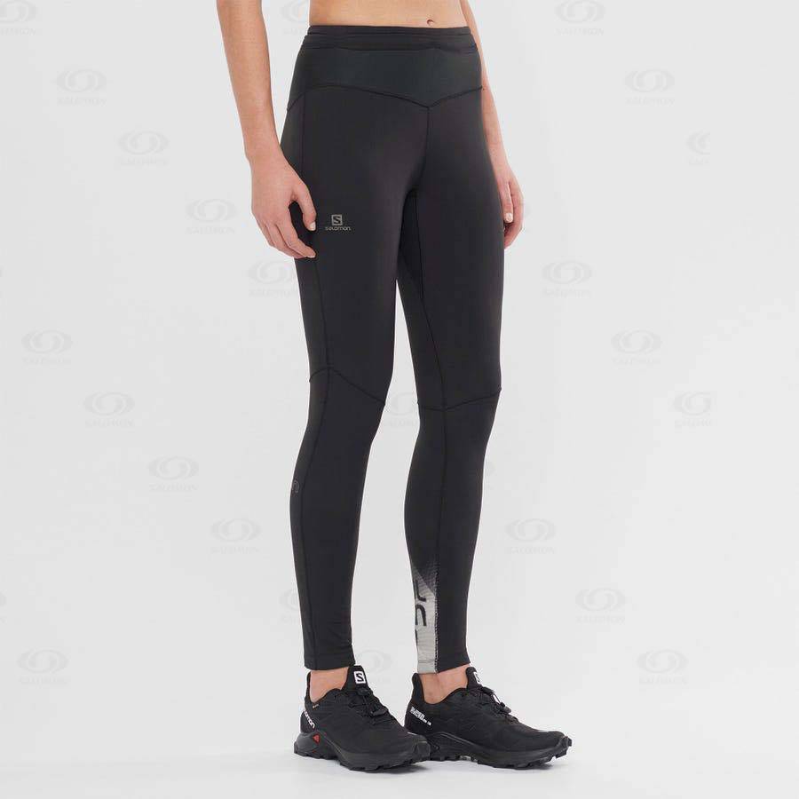 Black Women's Salomon XA WARM Running Tights | USA-S2087