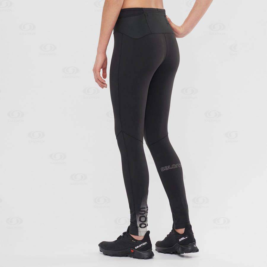 Black Women's Salomon XA WARM Running Tights | USA-S2087