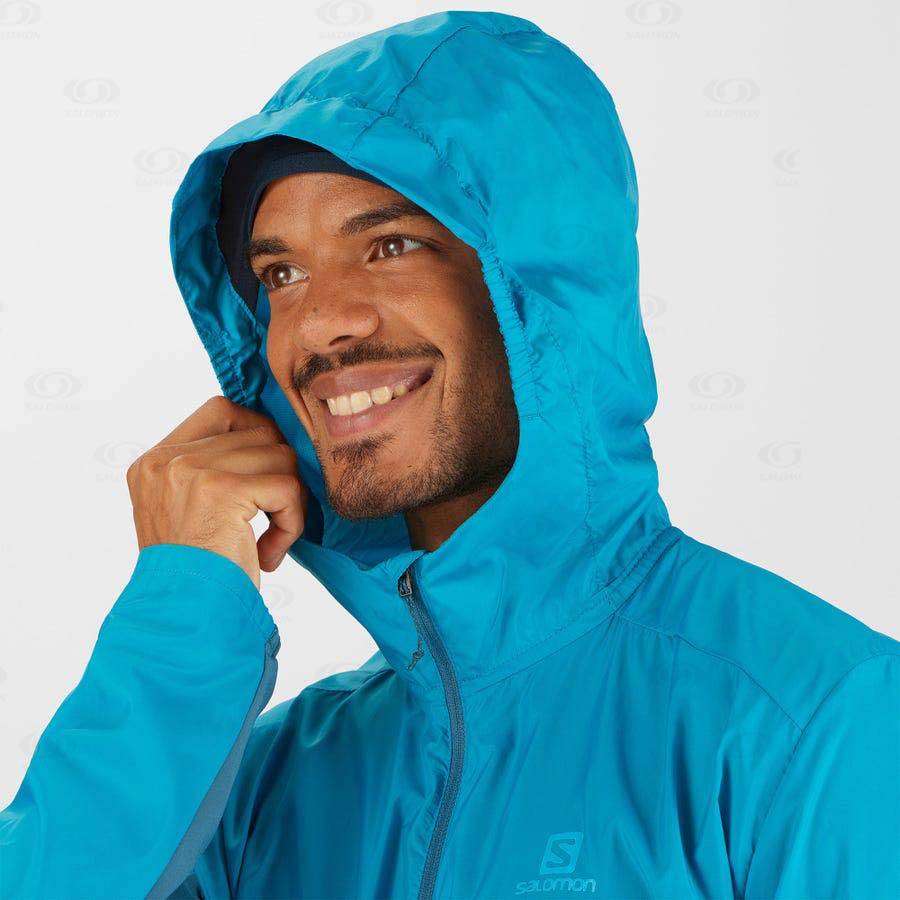 Blue Men's Salomon AGILE WIND Windbreaker | USA-S1170